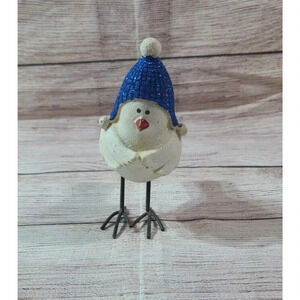 Winter Chick Figure Figurine Metal Legs Blue White Glitter 4" x 4.5"